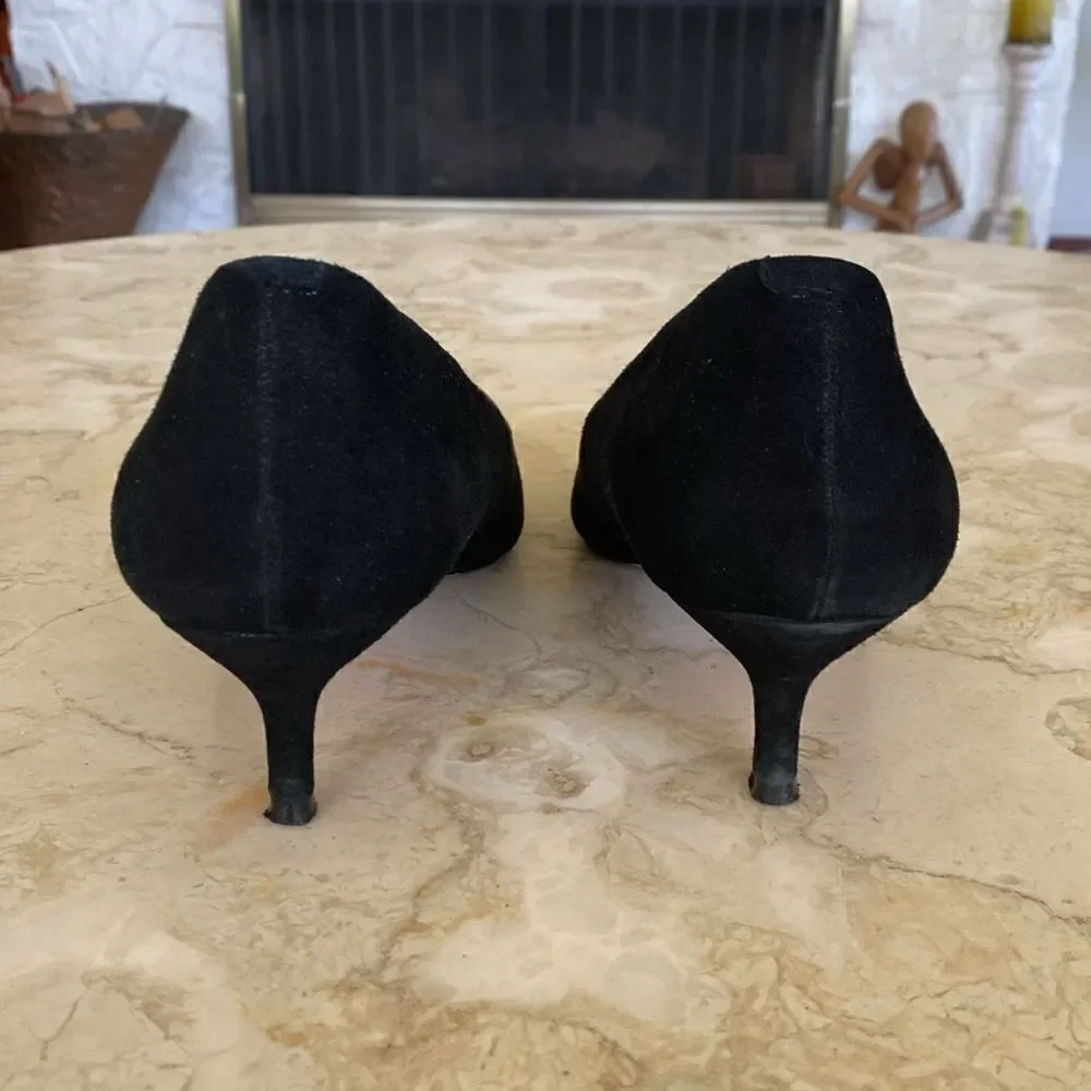 Steve Madden Sabrinah Sleek Black Suede Leather Kitten Heel Pointed Toe Pumps - Picture 7 of 12